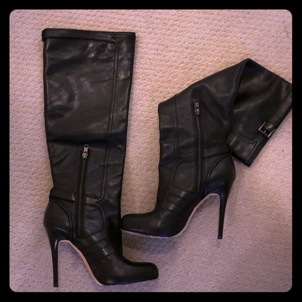 Coach leather knee high heel boots